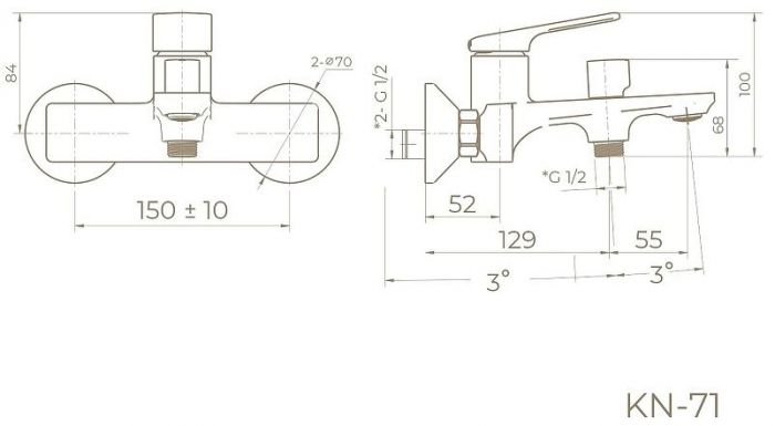 Смеситель для ванны Knotlor Vigor KN-71 цвет Хром