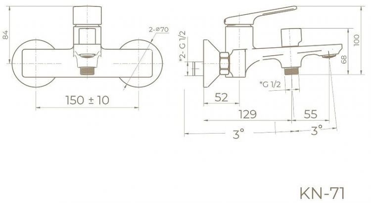 Смеситель для ванны Knotlor Vigor KN-71 цвет Хром