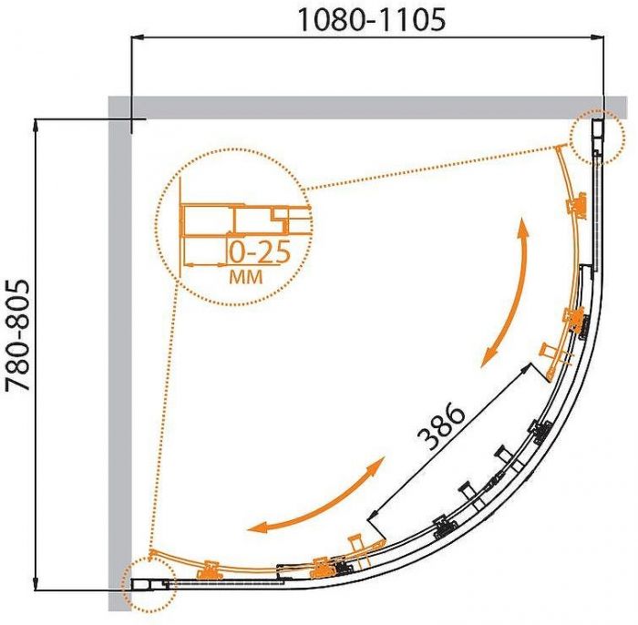 Душевой уголок Cezares Molveno 110x80 MOLVENO-RH-2-110/80-P-Cr профиль Хром стекло рифленое