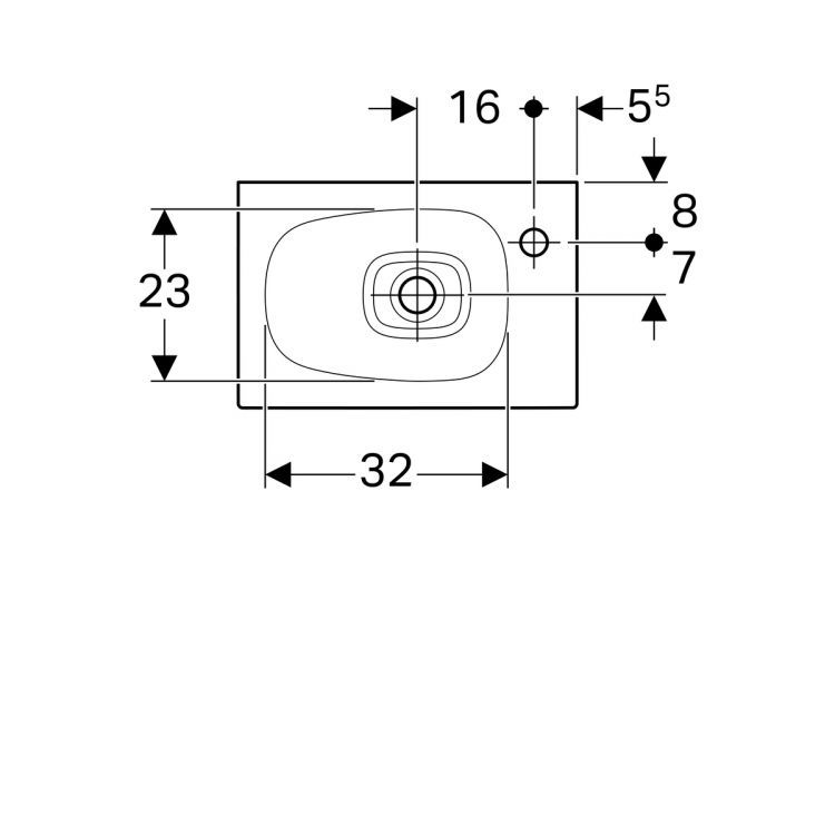 Раковина Geberit Citterio 45х30, с отв. под смеситель справа, без перелива [500.541.01.1]