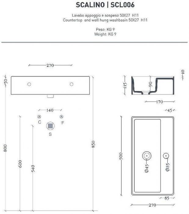 Раковина Artceram Scalino 50 SCL006 01 00 Белая