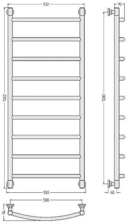Водяной полотенцесушитель Сунержа Галант+ 1200х500 12-0200-1250 Белый