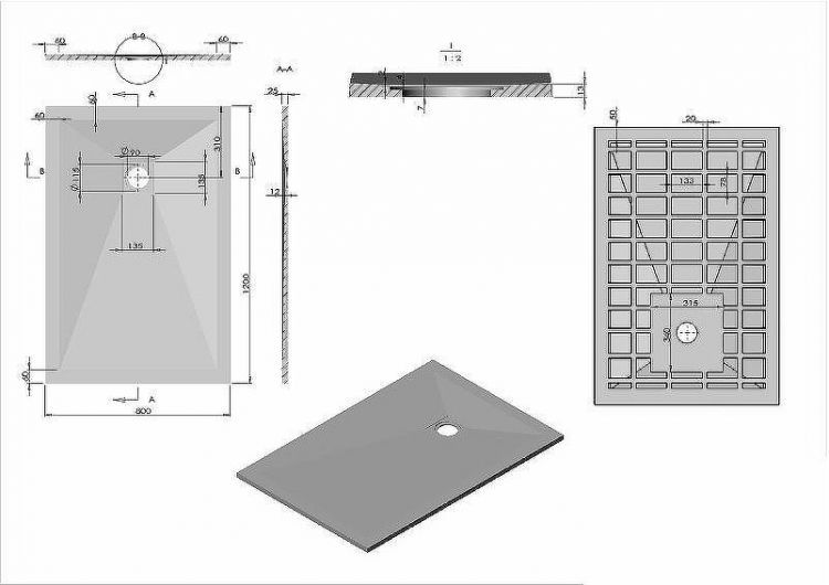 Душевой поддон из искусственного камня Vincea 120x80 VST-4SR8012G+Vsph-D132 Серый