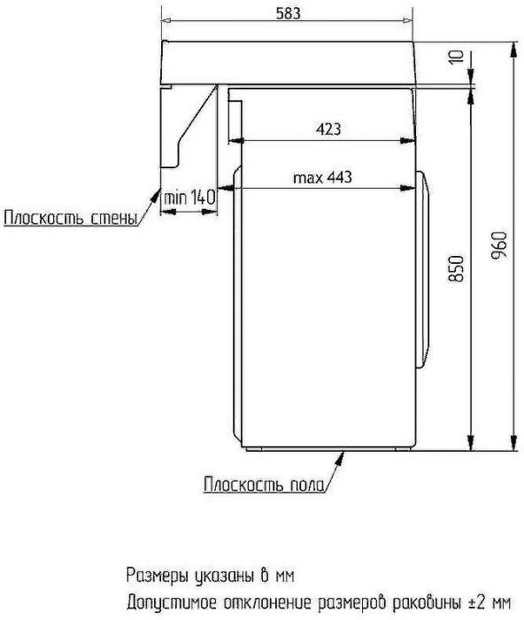 Раковина Azario Beta 60 CS00078301 на стиральную машину Белая