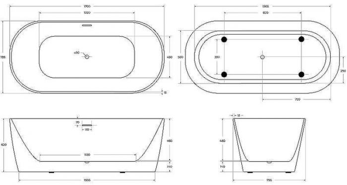 Акриловая ванна BelBagno 170x80 BB415-1700-800 без гидромассажа