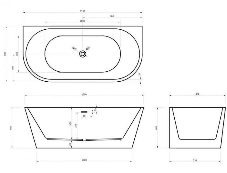Акриловая ванна Abber 170х80 AB9216-1.7MW без гидромассажа