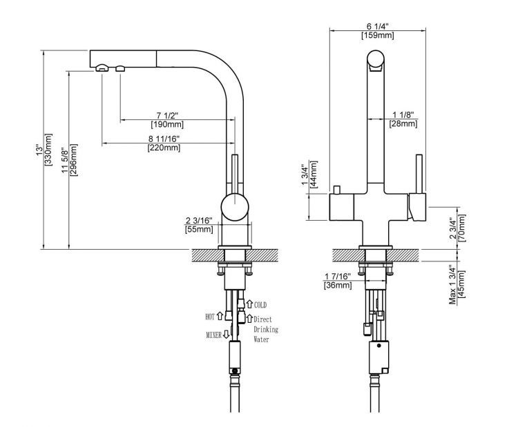 Смеситель для кухни с подключением фильтра и выдвижной лейкой Timo Saona 2356/00FL хром