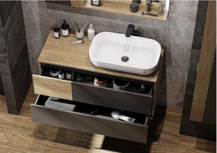 Тумба под раковину Aquaton Терра 105 1A246901TEKA0 подвесная Дуб кантри Антрацит