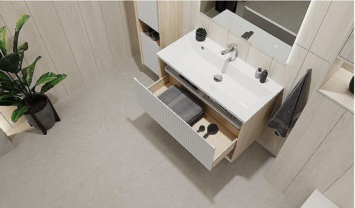 Тумба под раковину Jorno Tossony 90 Toss.01.90/P/SS-W/JR подвесная Сонома светлая Белая