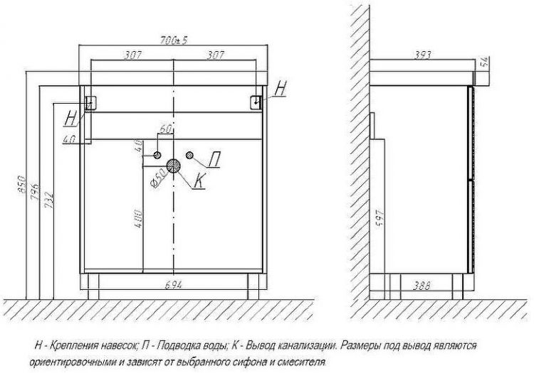 Тумба под раковину Velvex Edge 70 tn.EDG.9696.70.2Y Графит