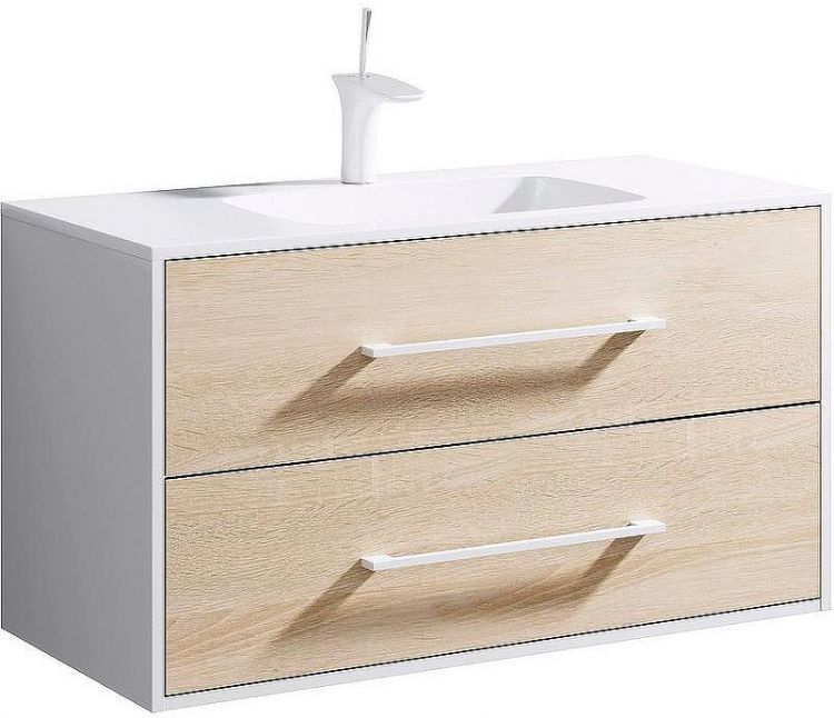 Тумба под раковину Aqwella 5 Stars Маями 100 MAI0110 подвесная Белая Дуб сонома