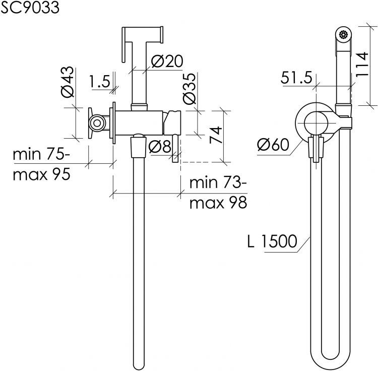 Гигиенический душ SANCOS Etna, с внутренней частью, со смесителем, вороненая сталь, SC9033GG