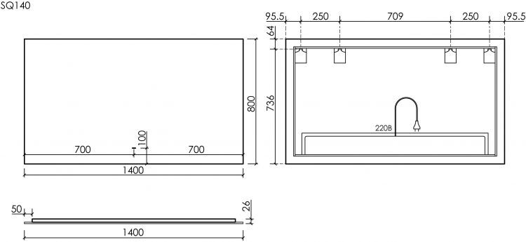 Зеркало SANCOS c подсветкой Square, 1400х800, SQ1400 Зеркало SANCOS c подсветкой Square, 1400х800, SQ1400