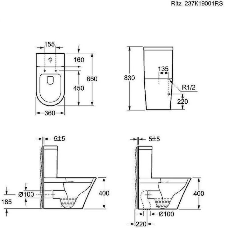 Унитаз компакт Ambassador Ritz 237K19001RS с бачком и сиденьем Микролифт