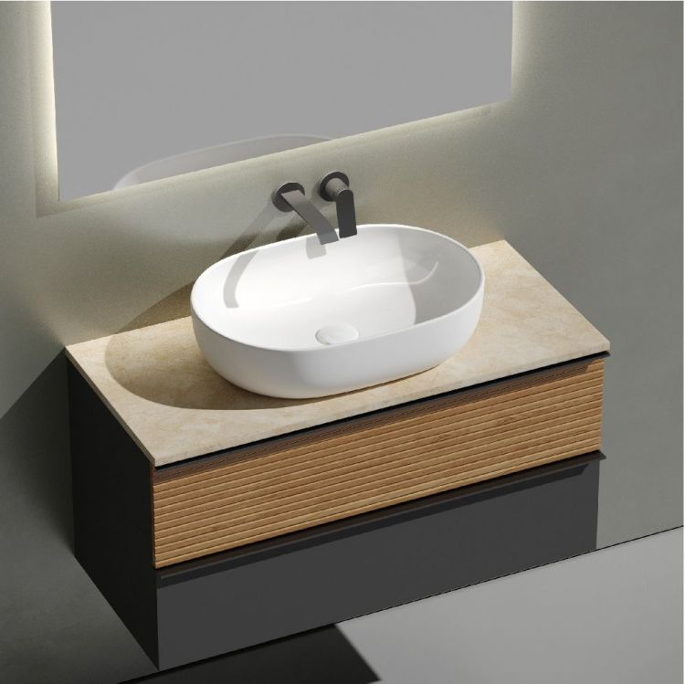 Тумба подвесная SANCOS Delta, Дуб красный/графит 995х445х500, под столешницу без отверстия под смеситель, цвет Kreman, DL100GR