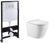 Комплект унитаза с инсталляцией SantiLine SL-5025+SL-01 с сиденьем Микролифт и клавишей смыва Хром
