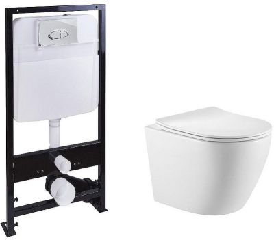 Комплект унитаза с инсталляцией SantiLine SL-5025+SL-01 с сиденьем Микролифт и клавишей смыва Хром