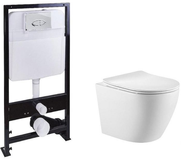 Комплект унитаза с инсталляцией SantiLine SL-5025+SL-01 с сиденьем Микролифт и клавишей смыва Хром