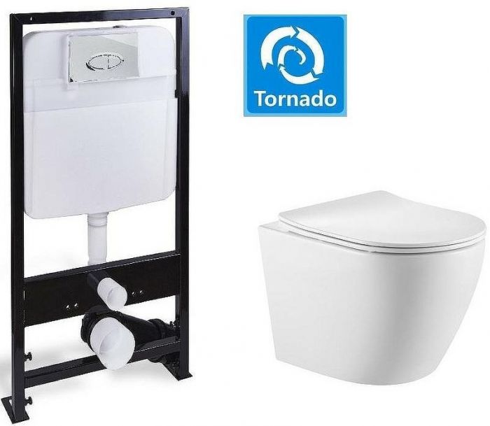 Комплект унитаза с инсталляцией SantiLine SL-5025+SL-01 с сиденьем Микролифт и клавишей смыва Хром