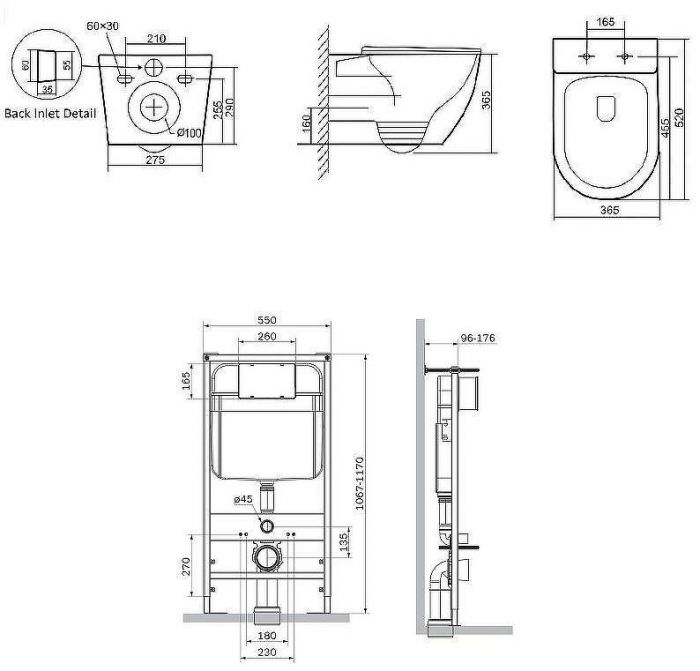 Комплект унитаза с инсталляцией SantiLine SL-5025+SL-01 с сиденьем Микролифт и клавишей смыва Хром