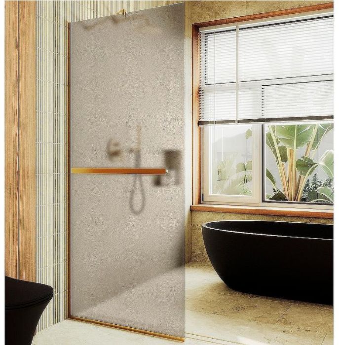 Душевая перегородка Maybah Glass MGD-734-3у 890x1950 в узком профиле Золото стекло бронзовое матовое