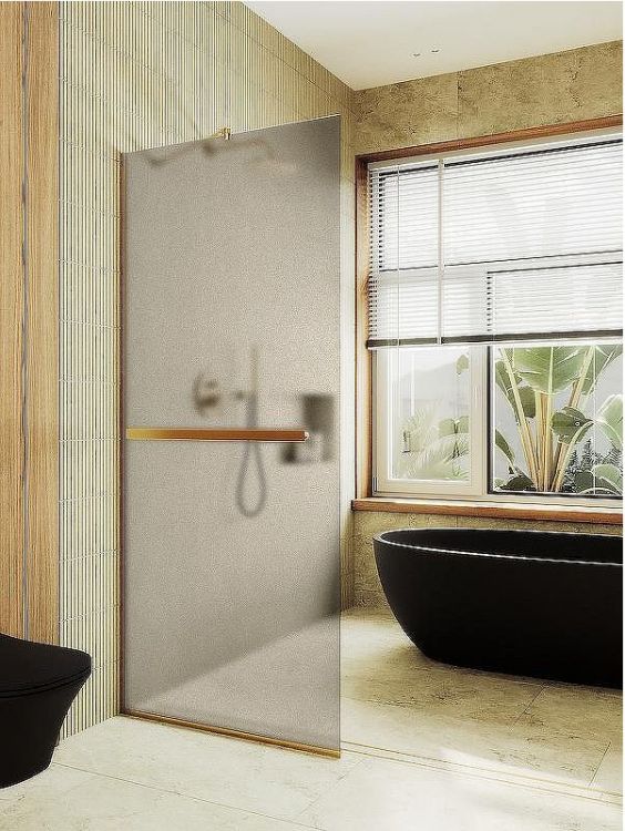 Душевая перегородка Maybah Glass MGD-734-3у 890x1950 в узком профиле Золото стекло бронзовое матовое