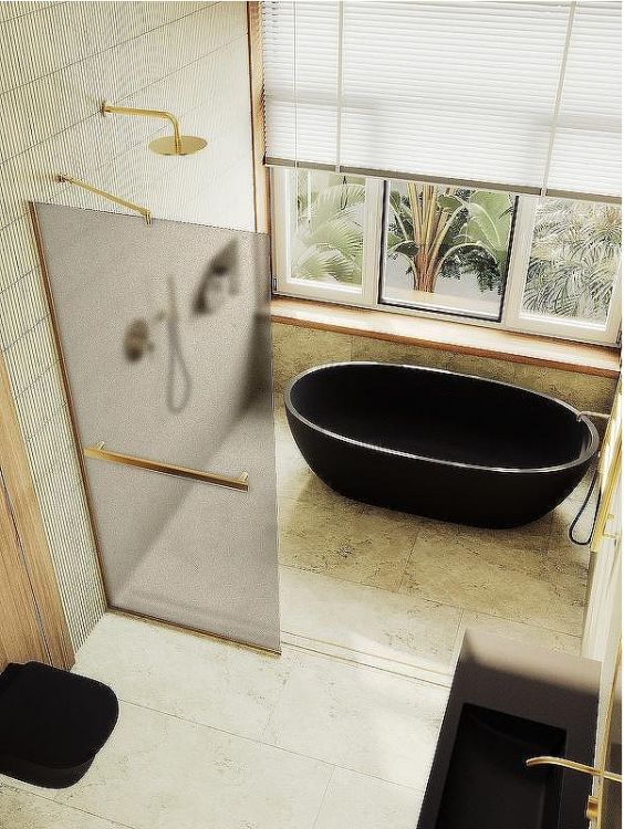 Душевая перегородка Maybah Glass MGD-734-3у 890x1950 в узком профиле Золото стекло бронзовое матовое