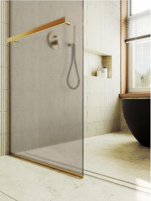 Душевая перегородка Maybah Glass MGD-734-3у 890x1950 в узком профиле Золото стекло бронзовое матовое