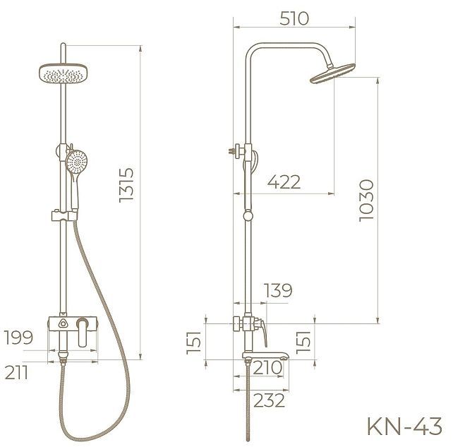 Душевая система Knotlor Finesse KN-43 цвет Хром Душевая система Knotlor Finesse KN-43 цвет Хром