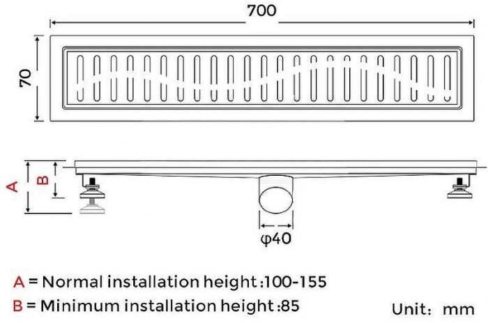 Душевой лоток Gappo G87007-3 с решеткой Нержавеющая сталь