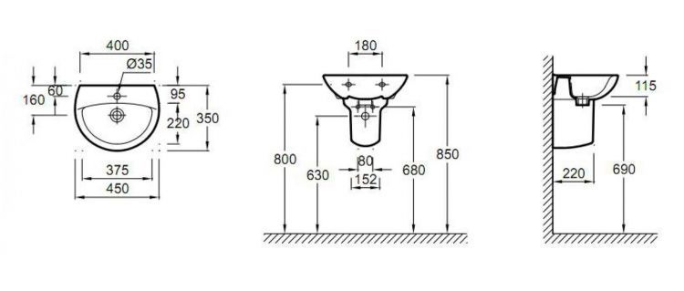 Рукомойник Jacob Delafon Patio E4152-00 45 см