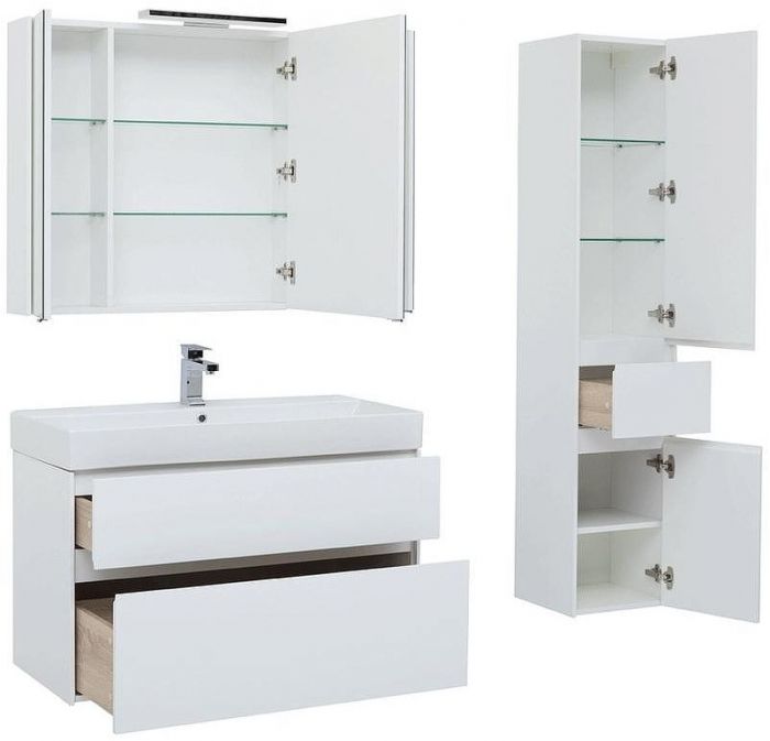 Комплект мебели для ванной Aquanet Бруклин 100 207800 подвесной Белый глянец