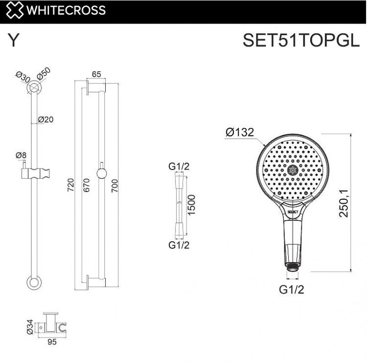 Душевой гарнитур Whitecross Y gold SET51TOPGL цвет Золото Душевой гарнитур Whitecross Y gold SET51TOPGL цвет Золото