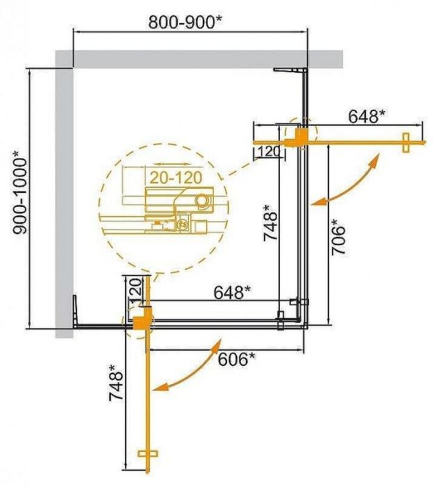 Душевой уголок Cezares Slider 100x90 SLIDER-AH-2-80/90-90/100-C-BORO профиль Брашированное золото стекло прозрачное