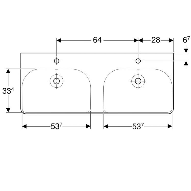 Раковина Geberit Smyle Square двойная 120х48 см, с отв. под смеситель, с отв. перелива [500.223.01.1]