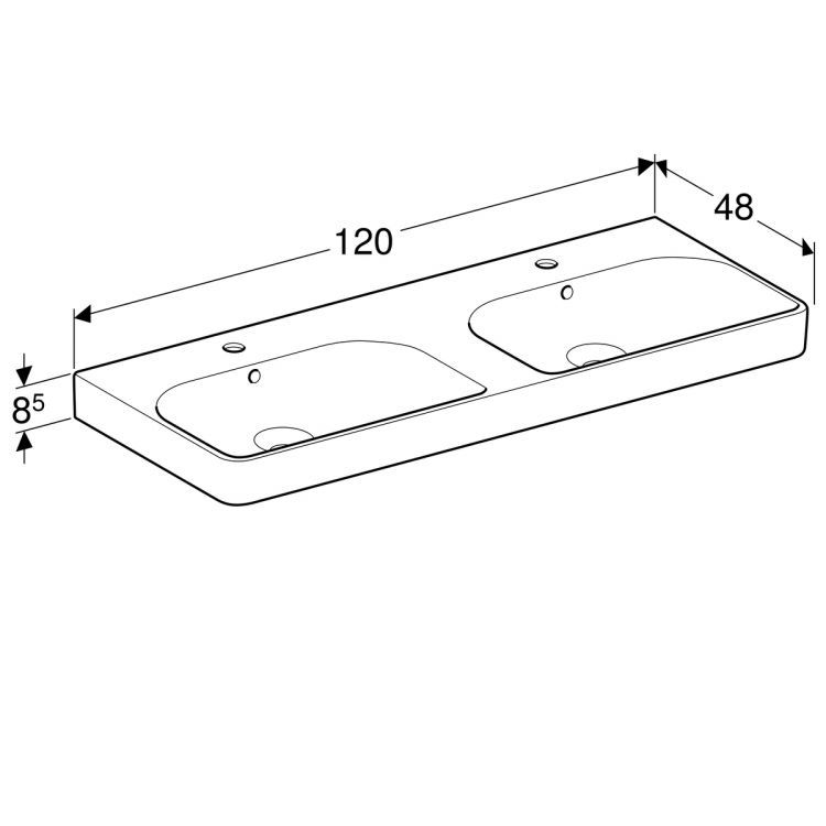 Раковина Geberit Smyle Square двойная 120х48 см, с отв. под смеситель, с отв. перелива [500.223.01.1]