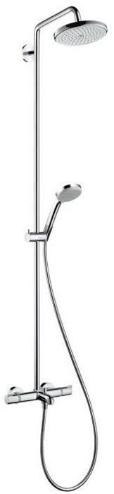 Hansgrohe Croma Душевая система Showerpipe: верхний душ 220 1jet, ручной душ, термостат для ванны, штанга для душа, держатель, излив 186мм, цвет: хром
