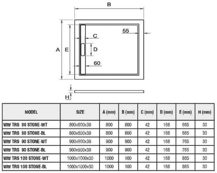 Душевой поддон из искусственного камня WeltWasser WW TRS 90 STONE-BL 90x90 10000004412 Черный