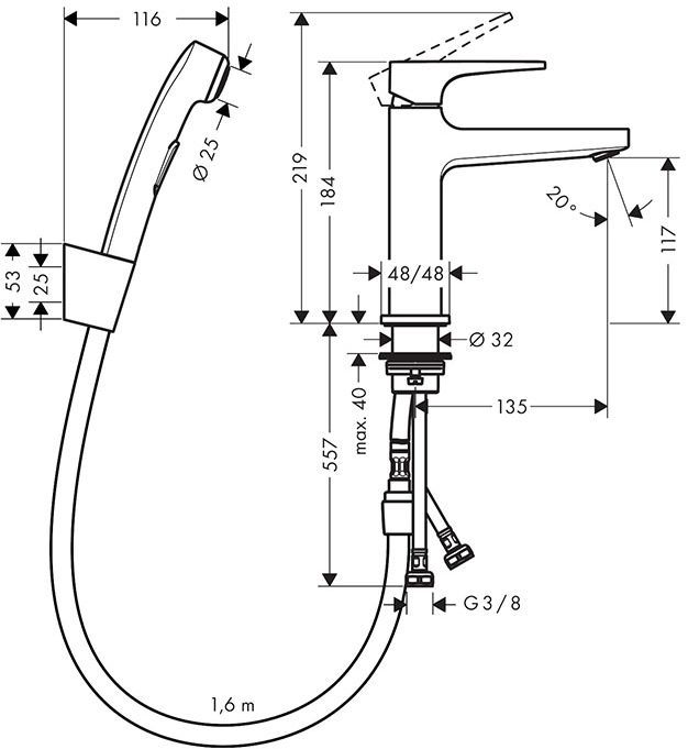 Hansgrohe Metropol Смеситель для биде, на 1 отв., с ручным душем, цвет: хром