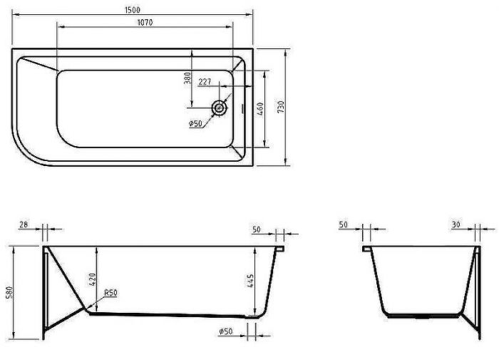 Акриловая ванна BelBagno 150x73 R BB712-1500-730-R без гидромассажа