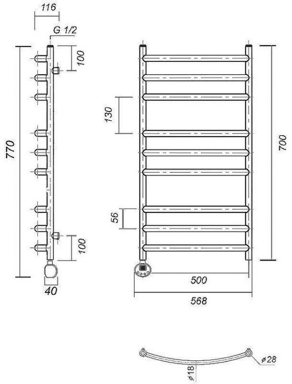 Электрический полотенцесушитель Domoterm Калипсо П9 500x700 АБР EL Античная бронза