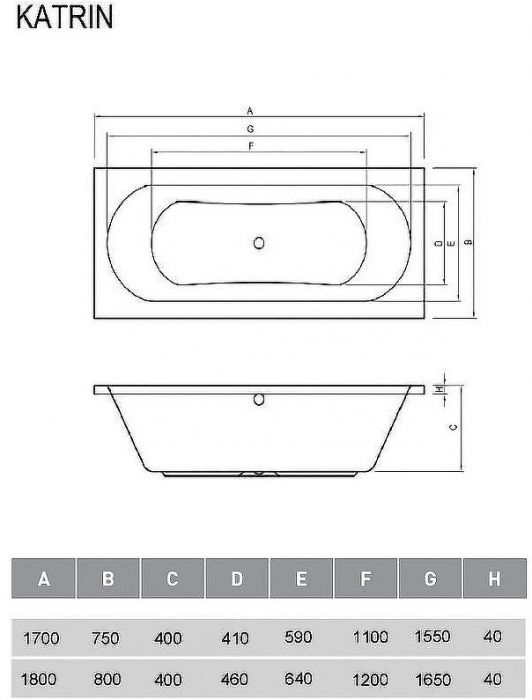 Акриловая ванна Relisan Katrin 180x80 Гл000026033 без гидромассажа