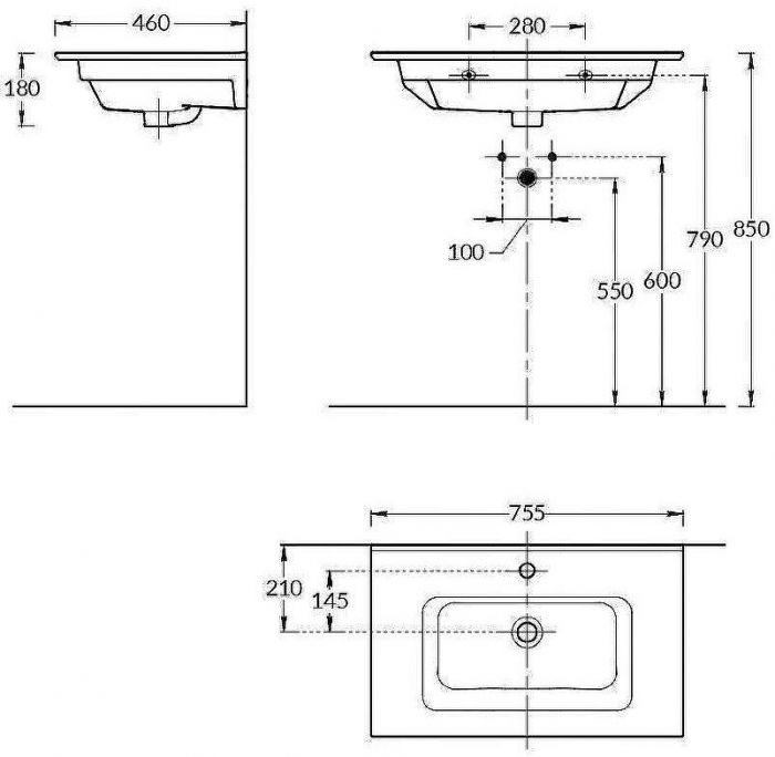 Раковина Kerama Marazzi Piano 75 PI.wb.75 Белая глянцевая