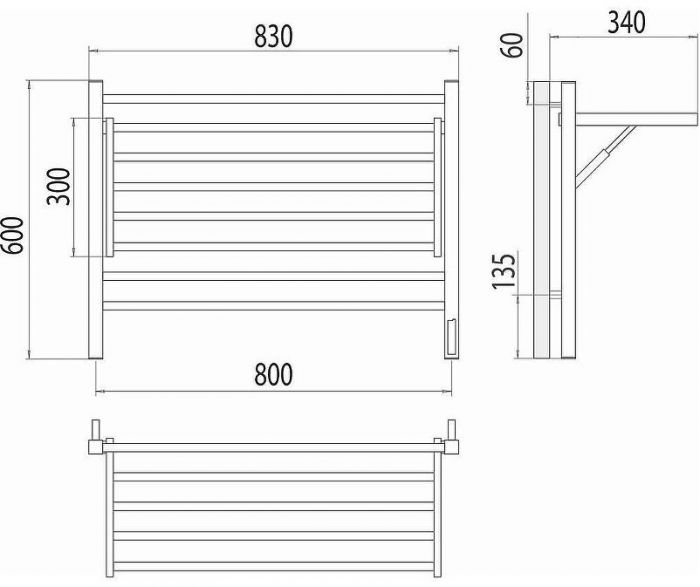 Электрический полотенцесушитель Terminus Горизонт П8 800х600 4670078543530 с полкой цвет Хром