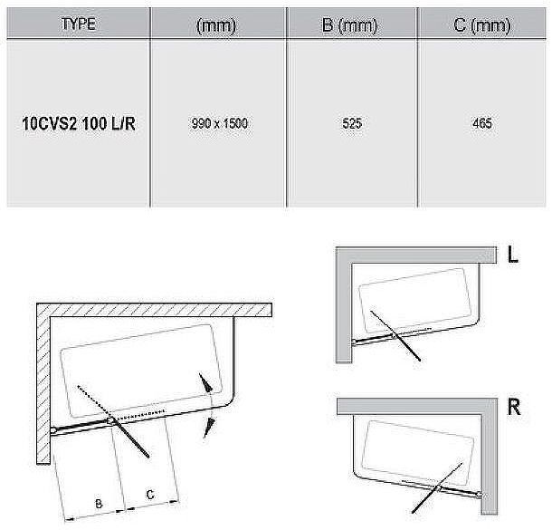 Шторка на ванну Ravak 10° CVS2-100 100х150 R 7QRA0U03Z1 профиль Сатин стекло Transparent