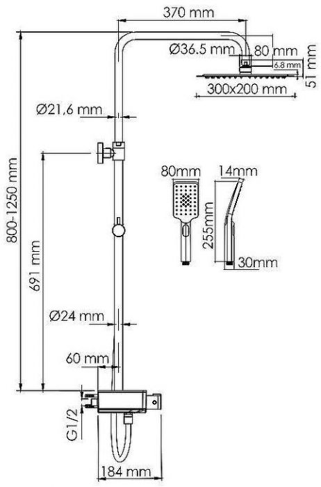 Душевая система WasserKRAFT A113.069.126.CH Thermo с термостатом Хром Белая
