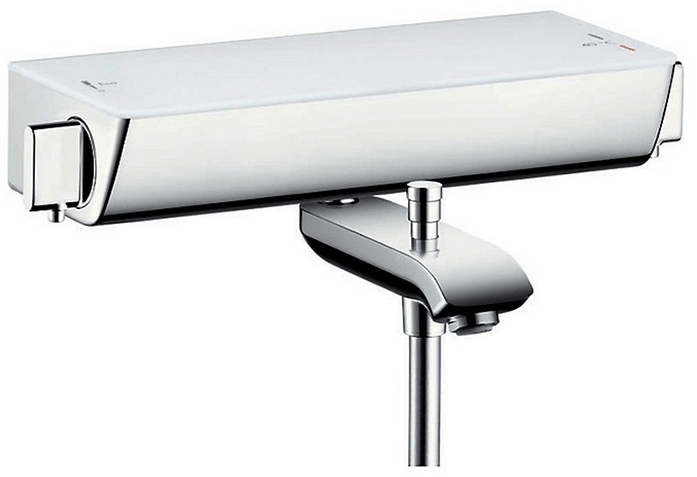 Hansgrohe Ecostat Select Термостат настенный для ванны на 2 источника, с изливом 216мм, с полочкой из безопасного стекла, цвет: белый/хром