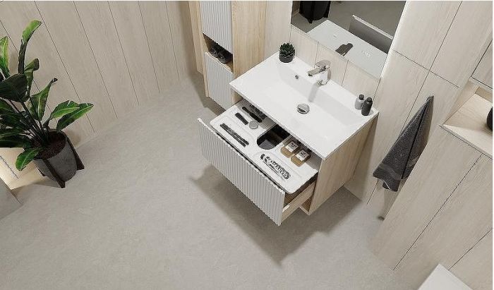 Тумба под раковину Jorno Tossony 70 Toss.01.70/P/SS-W/JR подвесная Сонома светлая Белая