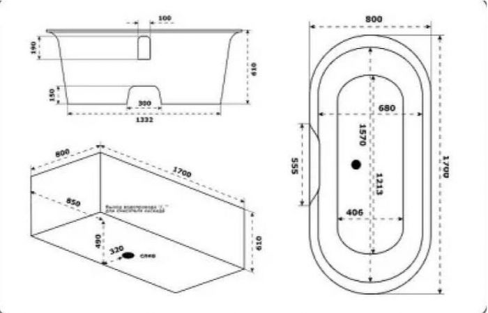 Ванна из искусственного камня Creto Aurora 170x80 8-1112 без гидромассажа
