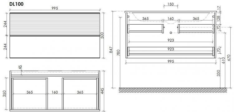 Тумба подвесная SANCOS Delta, Дуб красный/графит 995х445х500, под столешницу с отверстием под смеситель, цвет Black Sky, DL100GR